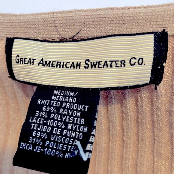 Great American Sweater Co. Women’s Pullover Ribbed Top, Medium, Tan, Lace Sides - Picture 6 of 6